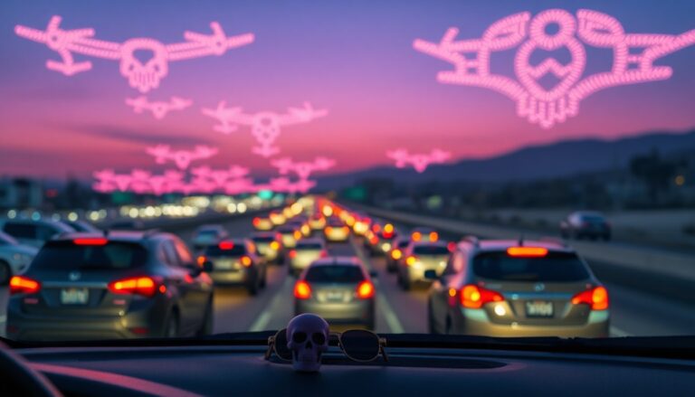 Skeletor trola il traffico con uno spettacolo di 400 droni per Masters of the Universe